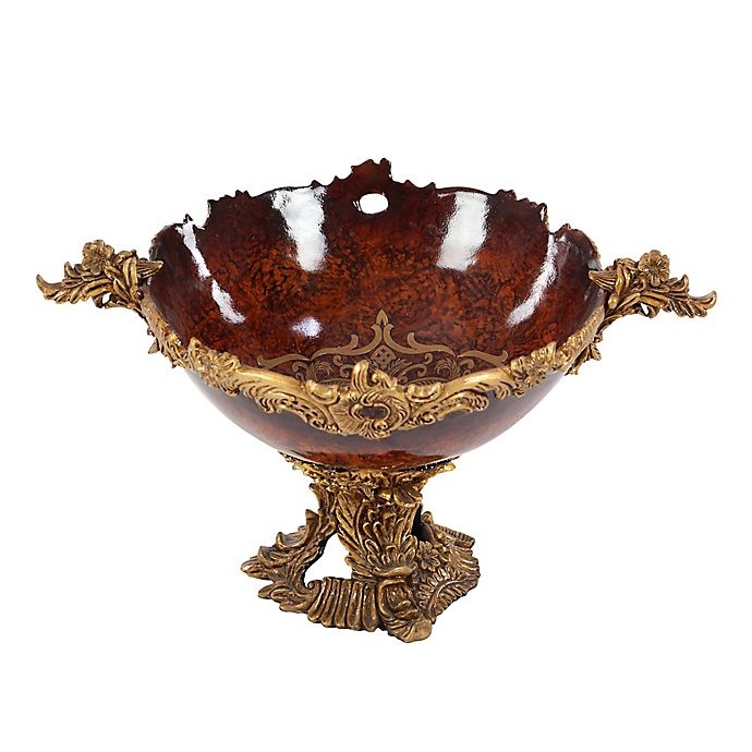 slide 7 of 7, Ridge Road Decor Acanthus Leaf Pedestal Bowl - Gold, 1 ct