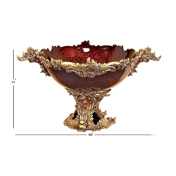 slide 3 of 7, Ridge Road Decor Acanthus Leaf Pedestal Bowl - Gold, 1 ct