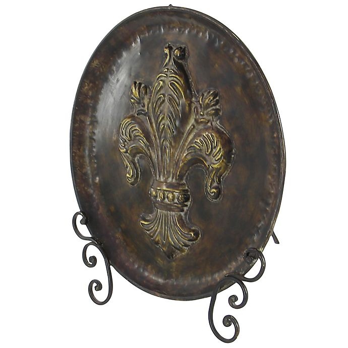 slide 3 of 7, Ridge Road Decor Fleur de Lis Decorative Iron Plate with Stand - Brown, 1 ct