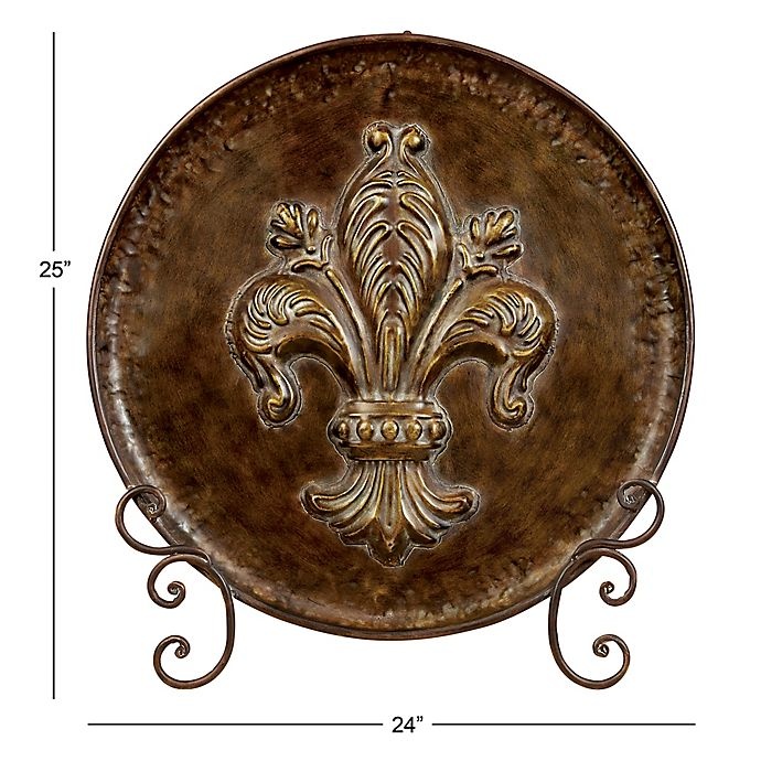 slide 7 of 7, Ridge Road Decor Fleur de Lis Decorative Iron Plate with Stand - Brown, 1 ct