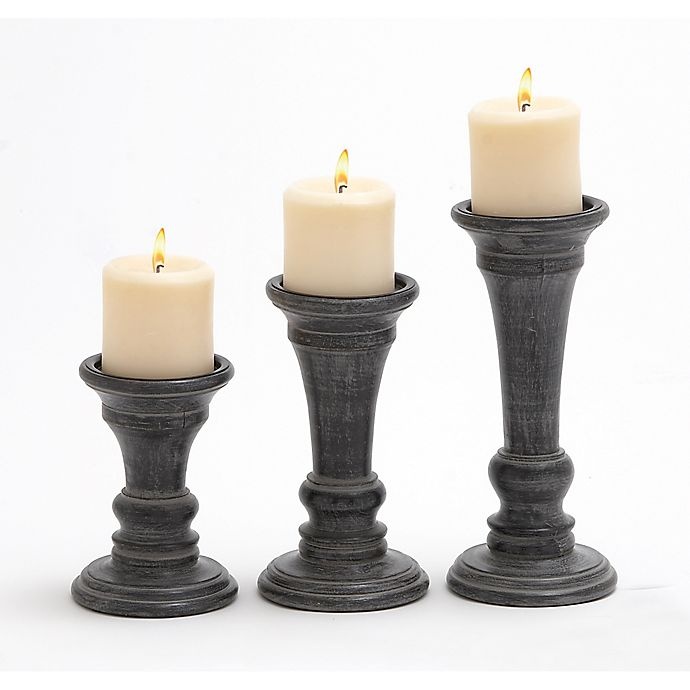 slide 1 of 7, Ridge Road Decor Rustic Wood Candle Holder Set - Espresso, 3 ct