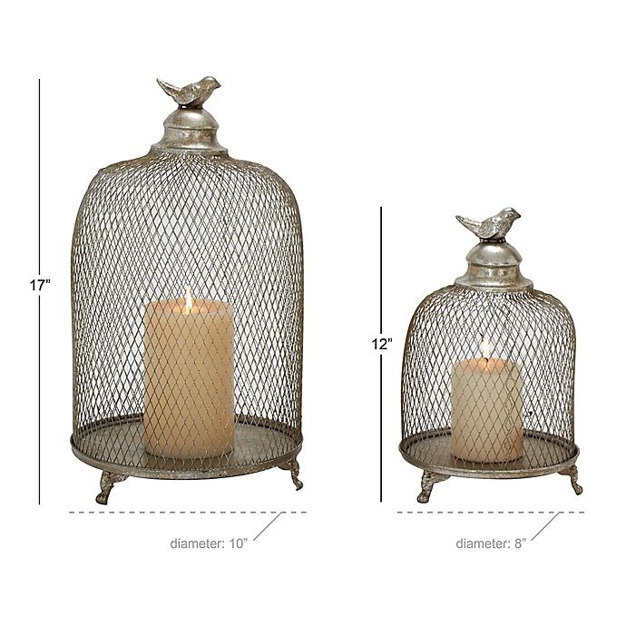 slide 2 of 4, Ridge Road Decor Birdcage Iron Candle Lantern Set - Silver, 2 ct