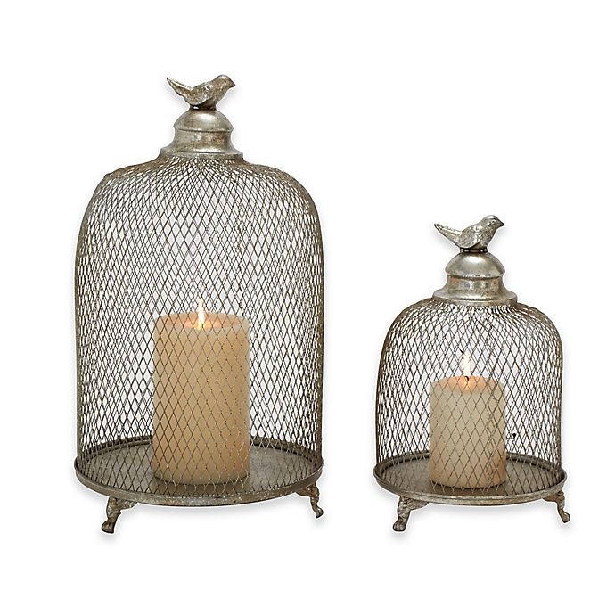 slide 1 of 4, Ridge Road Decor Birdcage Iron Candle Lantern Set - Silver, 2 ct