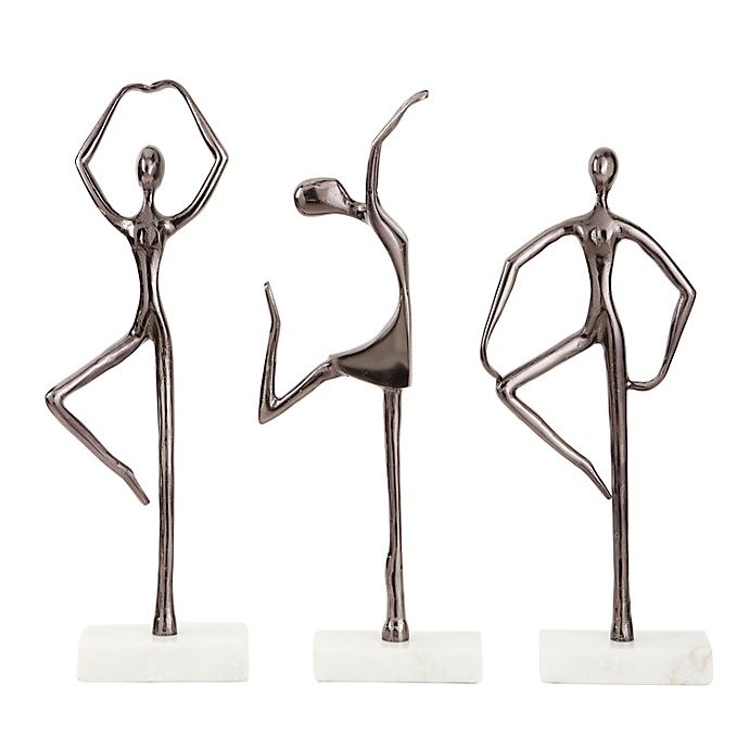 slide 1 of 3, Ridge Road Decor Dancers Sculpture on Marble Stands - Silver, 3 ct