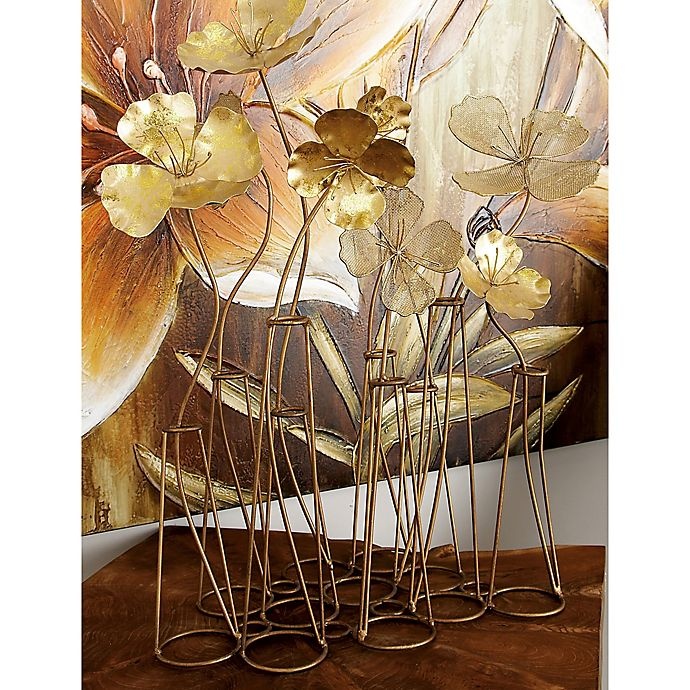 slide 2 of 3, Ridge Road Decor Floral Iron Sculpture - Gold, 1 ct