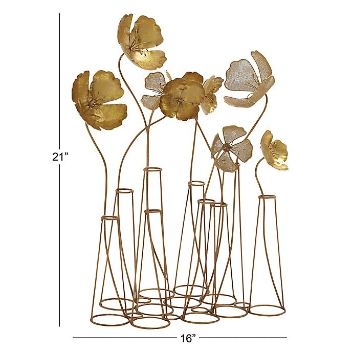 slide 3 of 3, Ridge Road Decor Floral Iron Sculpture - Gold, 1 ct