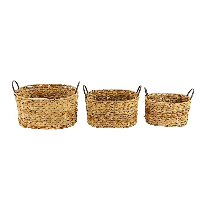 slide 9 of 9, Ridge Road Decor Braided Oval Wicker Basket Set, 3 ct