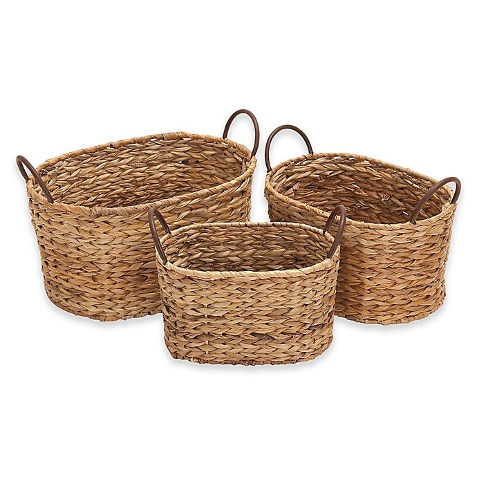 slide 1 of 9, Ridge Road Decor Braided Oval Wicker Basket Set, 3 ct