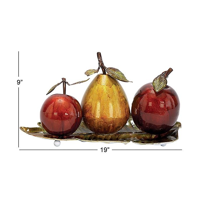 slide 2 of 4, Ridge Road Decor Fruit on Leaf Tray Iron Sculpture Set, 4 ct