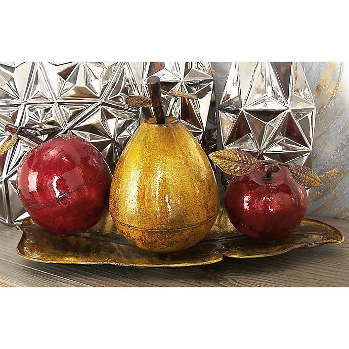 slide 3 of 4, Ridge Road Decor Fruit on Leaf Tray Iron Sculpture Set, 4 ct