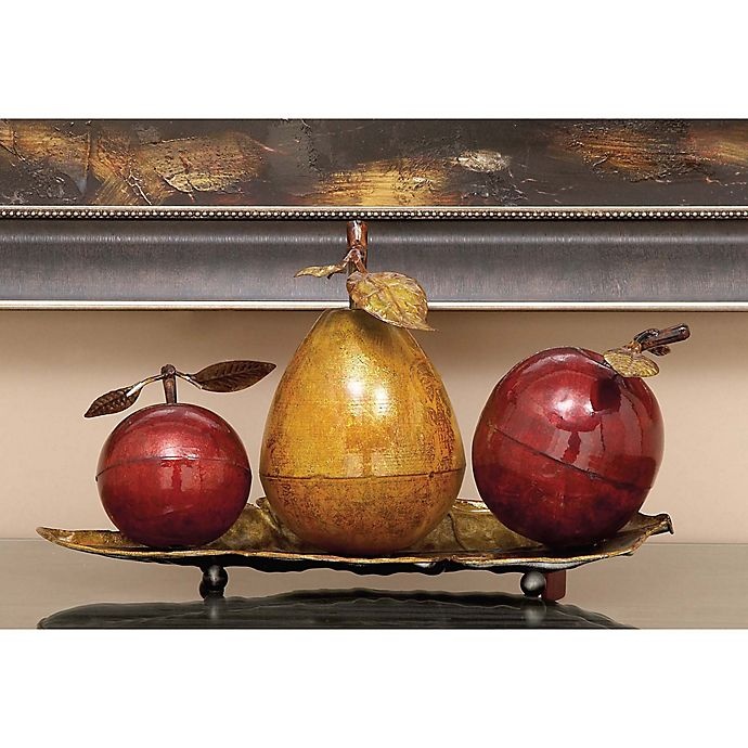 slide 4 of 4, Ridge Road Decor Fruit on Leaf Tray Iron Sculpture Set, 4 ct