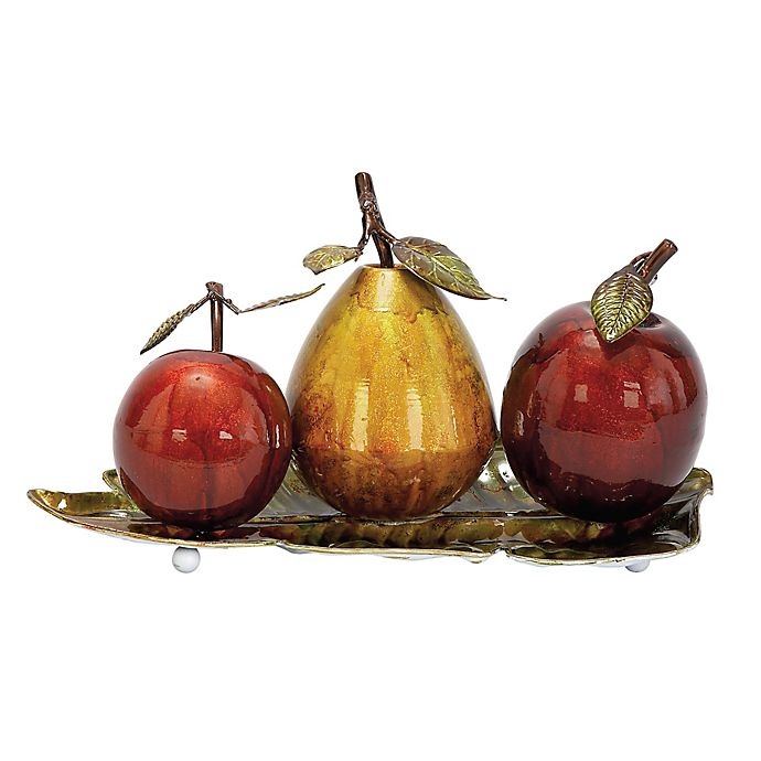 slide 1 of 4, Ridge Road Decor Fruit on Leaf Tray Iron Sculpture Set, 4 ct