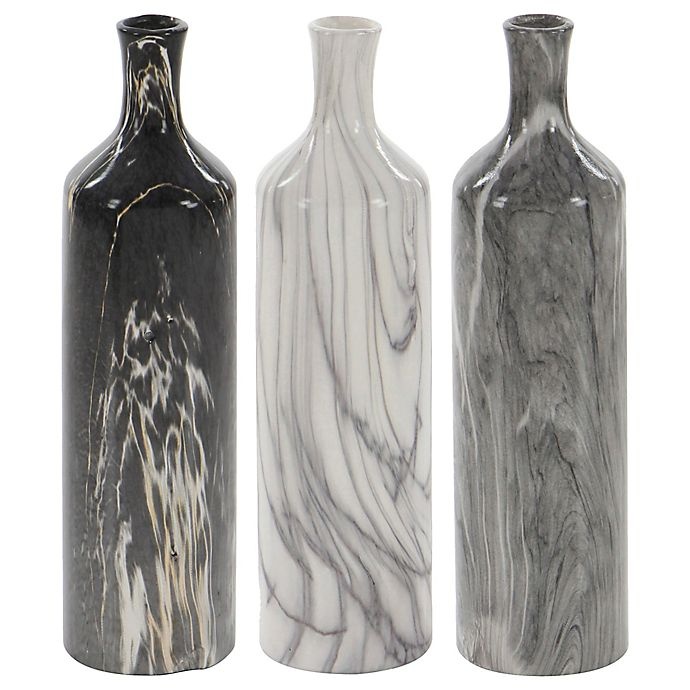 slide 2 of 9, Ridge Road Decor Marbled Ceramic Round Bottle Vase Set - Grey, 3 ct