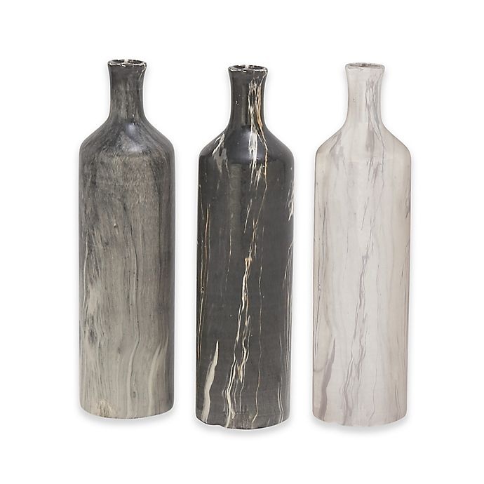 slide 1 of 9, Ridge Road Decor Marbled Ceramic Round Bottle Vase Set - Grey, 3 ct