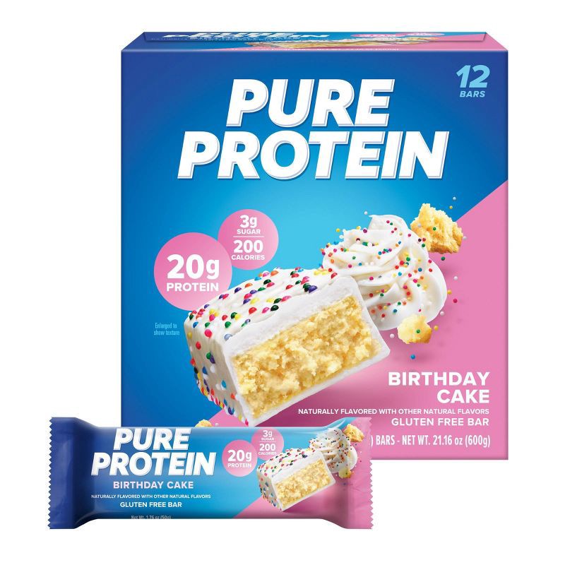 slide 1 of 6, Pure Protein 20g Protein Bar - Birthday Cake - 12ct, 20 gram, 12 ct