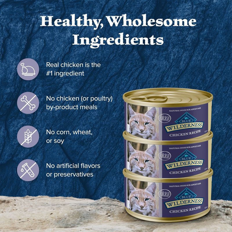 slide 6 of 10, Blue Buffalo Wilderness High Protein Grain Free Natural Adult Pate Wet Cat Food with Chicken Recipe - 5.5oz, 5.5 oz