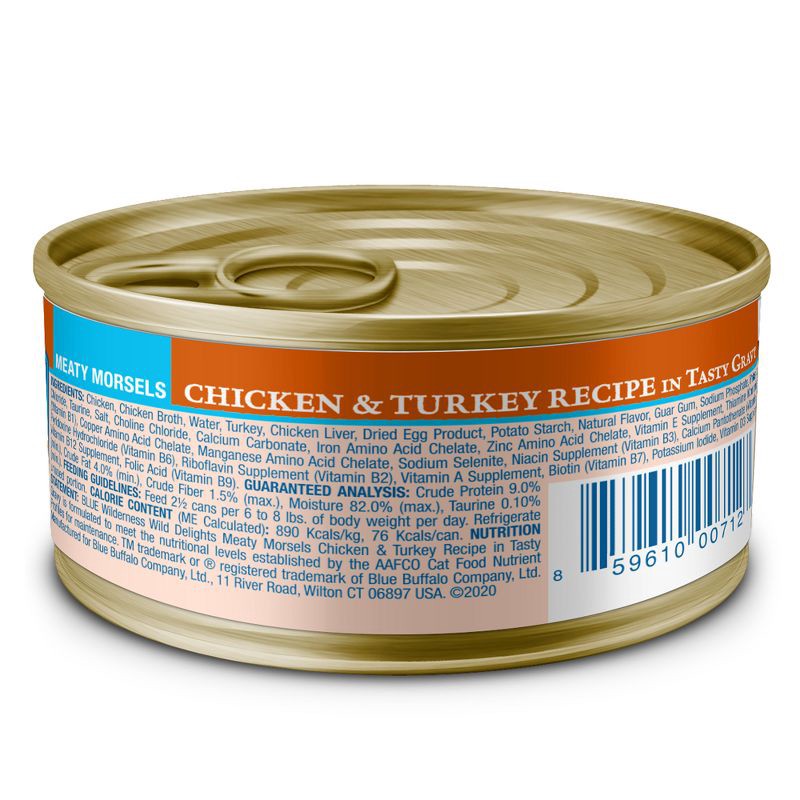 slide 2 of 11, Blue Buffalo Wilderness Wild Delights High Protein Grain Free Natural Adult Meaty Morsels Wet Cat Food with Chicken & Turkey - 3oz, 3 oz