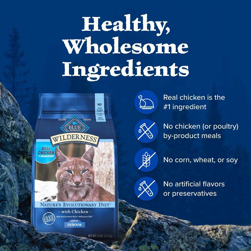 slide 5 of 9, Blue Buffalo Wilderness High Protein Natural Adult Indoor Dry Cat Food with Chicken - 9.5lbs, 9.5 lb