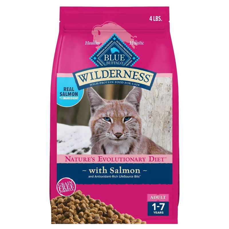 slide 1 of 10, Blue Buffalo Wilderness High Protein Natural Adult Dry Cat Food with Salmon - 4lbs, 4 lb