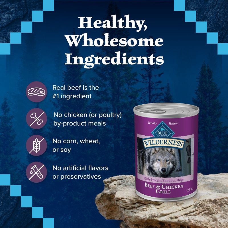 slide 6 of 10, Blue Buffalo Wilderness High Protein, Natural Adult Wet Dog Food with Beef & Chicken Grill - 12.5oz, 12.5 oz