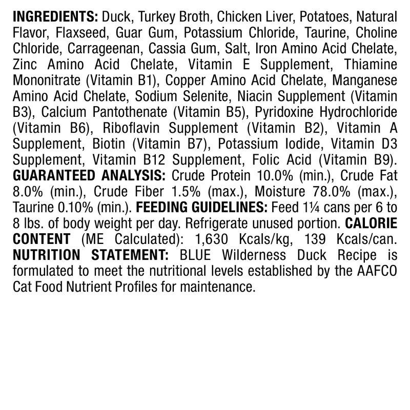 slide 7 of 8, Blue Buffalo Wilderness High Protein Grain Free Natural Adult Pate Wet Cat Food with Duck Recipe - 3oz, 3 oz