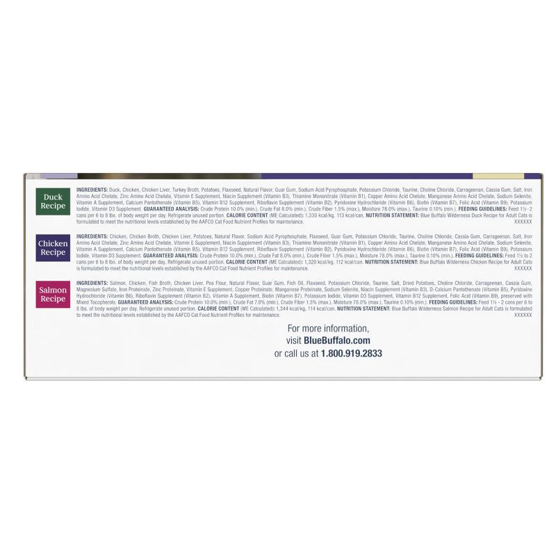 slide 2 of 11, Blue Buffalo Wilderness High Protein, Natural Adult Pate Wet Cat Food Variety Pack with Chicken, Salmon, Duck Flavor - 3oz/12ct, 12 ct; 3 oz