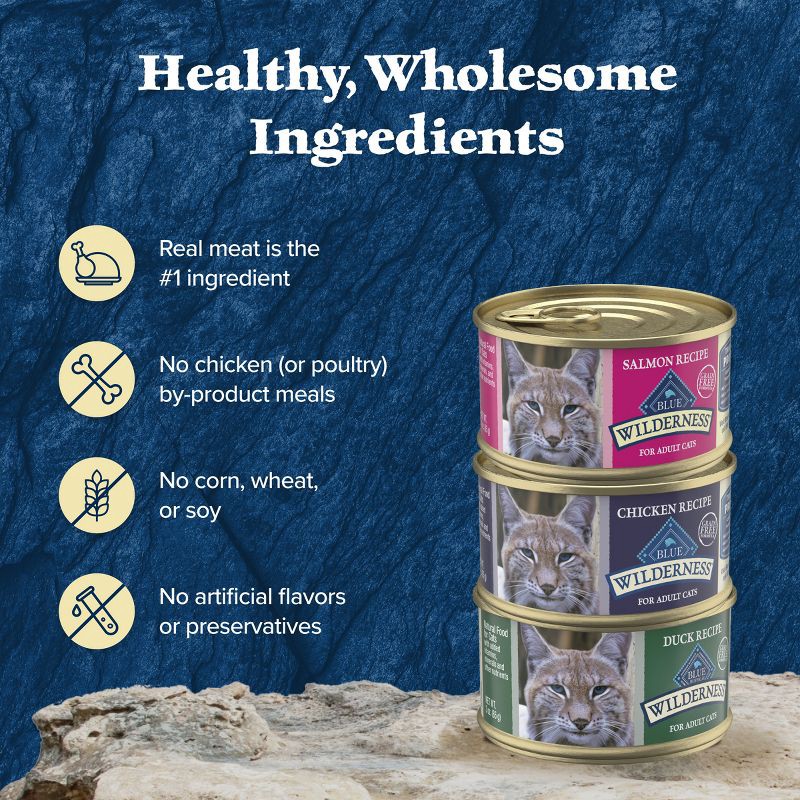 slide 6 of 11, Blue Buffalo Wilderness High Protein, Natural Adult Pate Wet Cat Food Variety Pack with Chicken, Salmon, Duck Flavor - 3oz/12ct, 12 ct; 3 oz