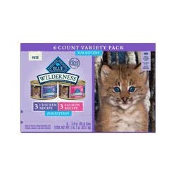 Blue Buffalo Wilderness High Protein Grain-Free Natural Kitten Pate Wet Cat Food Variety Pack with Chicken & Salmon - 3oz/6ct