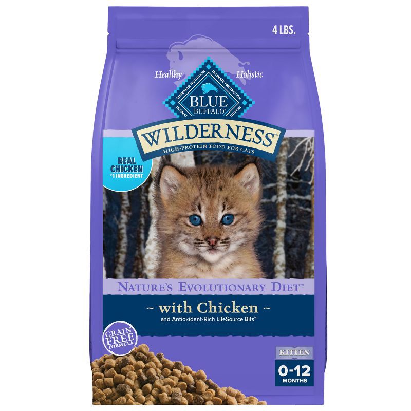 slide 1 of 11, Blue Buffalo Wilderness High Protein Natural Kitten Dry Cat Food with Chicken Flavor - 4lbs, 4 lb