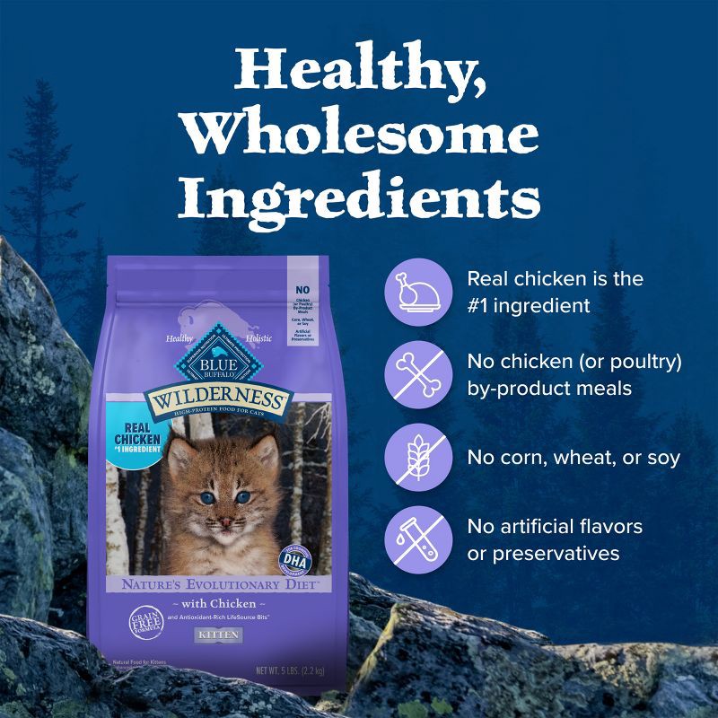 slide 6 of 11, Blue Buffalo Wilderness High Protein Natural Kitten Dry Cat Food with Chicken Flavor - 4lbs, 4 lb