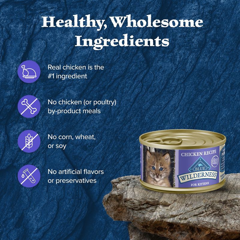 slide 6 of 9, Blue Buffalo Wilderness High Protein Grain Free Natural Kitten Pate Wet Cat Food with Chicken Recipe - 3oz, 3 oz
