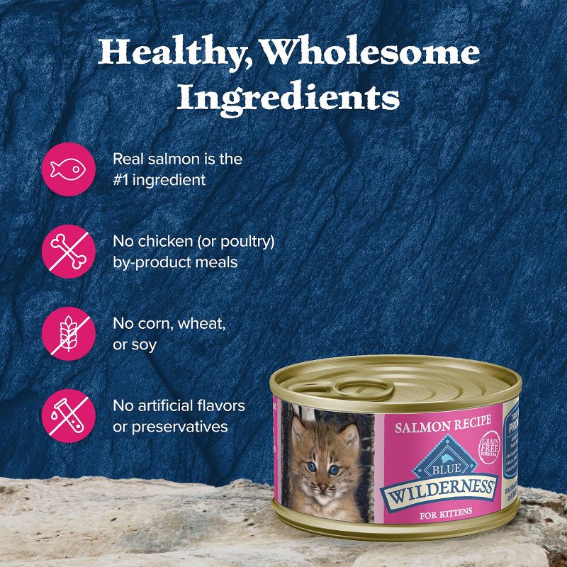 slide 6 of 10, Blue Buffalo Wilderness High Protein Grain Free Natural Kitten Pate Wet Cat Food with Salmon Recipe - 3oz, 3 oz