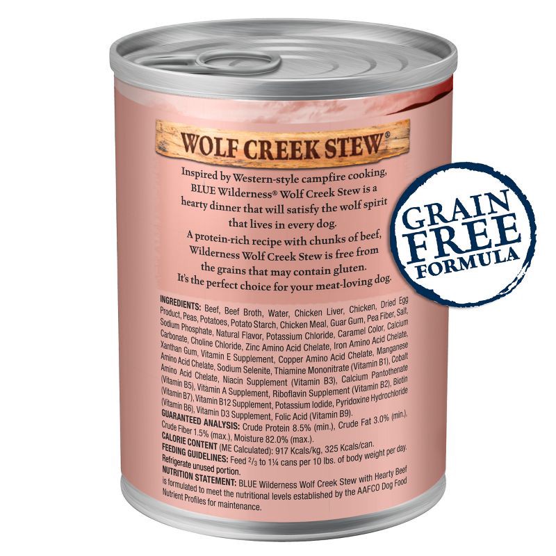 slide 2 of 10, Blue Buffalo Wilderness Wolf Creek Stew High Protein Natural Wet Dog Food with Hearty Beef Stew in Gravy - 12.5oz, 12.5 oz
