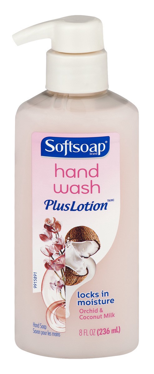 slide 1 of 9, Softsoap Orchid And Coconut Milk Hand Wash Plus Lotion Pump, 8 fl oz