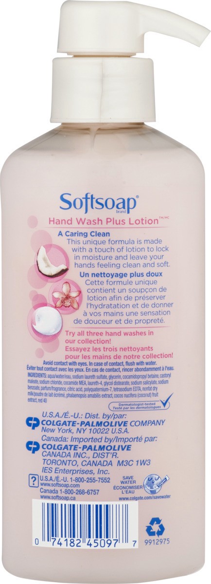 slide 4 of 9, Softsoap Orchid And Coconut Milk Hand Wash Plus Lotion Pump, 8 fl oz