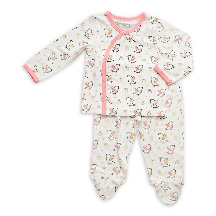 slide 1 of 1, Bestaroo Newborn Birds and the Bees Shirt, Footed Pant, and Hat Set - White/Pink, 3 ct