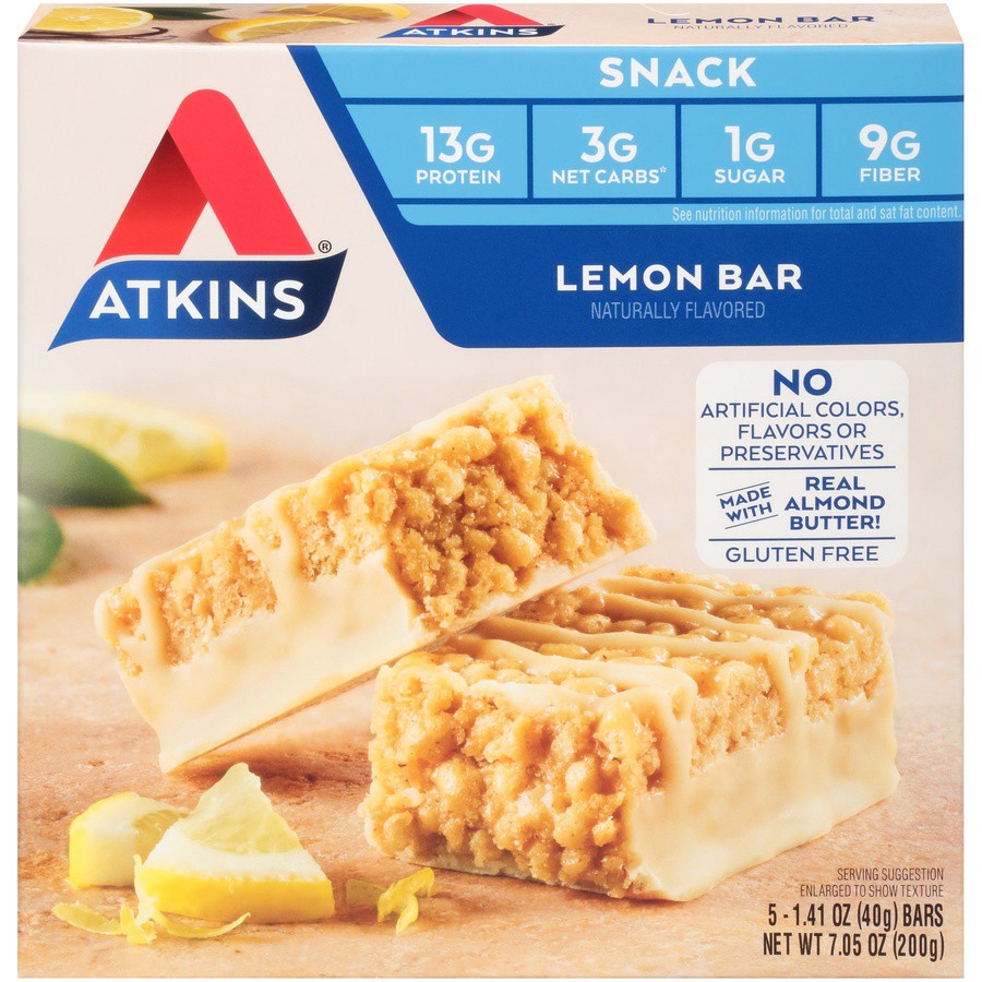 slide 1 of 11, Atkins Lemon Bar, 5 ct; 1.41 oz