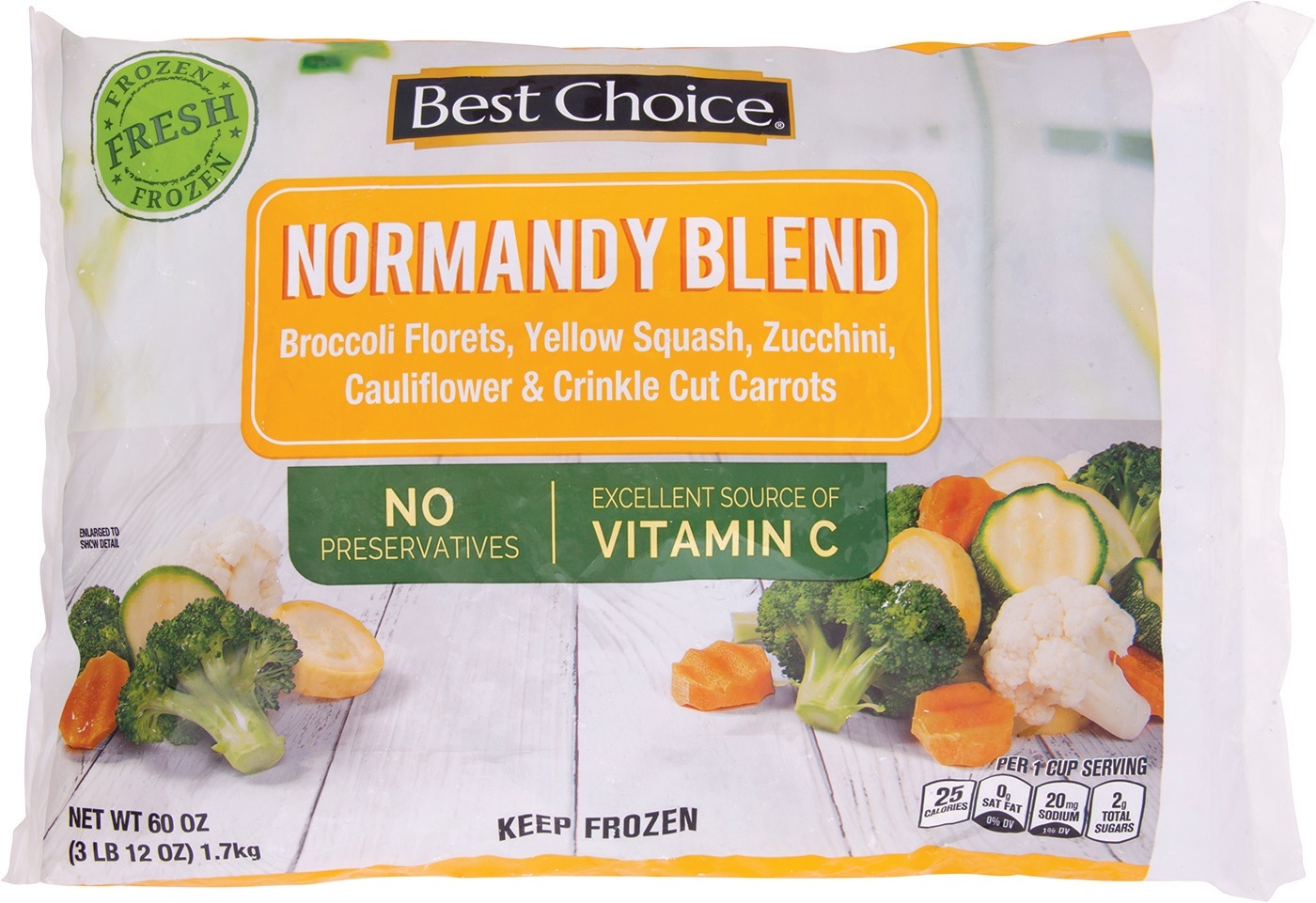 slide 1 of 1, Best Choice Normandy Blend Vegetables Broccoli Floretsyellow Squashzucchinicauliflowercrinkle Cut Carrots, 60 oz