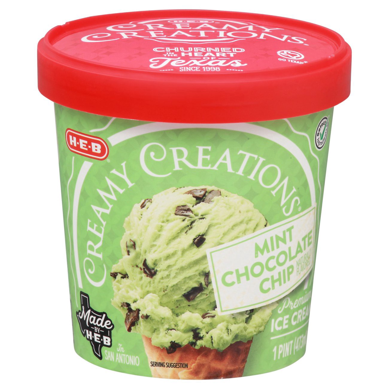 slide 1 of 1, H-E-B Creamy Creations Mint Chocolate Chip Ice Cream, 16 oz