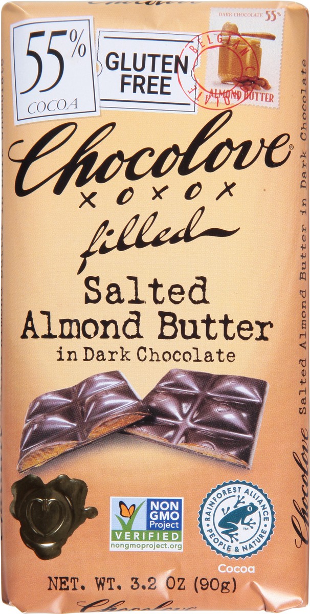 slide 3 of 9, Chocolove Salted Almond Butter In Dark Chocolate Bar, 3.2 oz