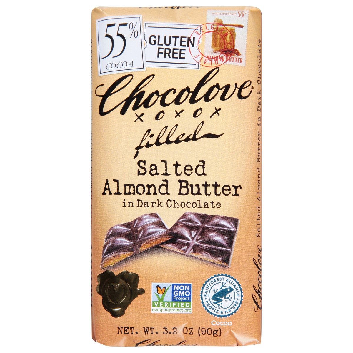 slide 1 of 9, Chocolove Salted Almond Butter In Dark Chocolate Bar, 3.2 oz