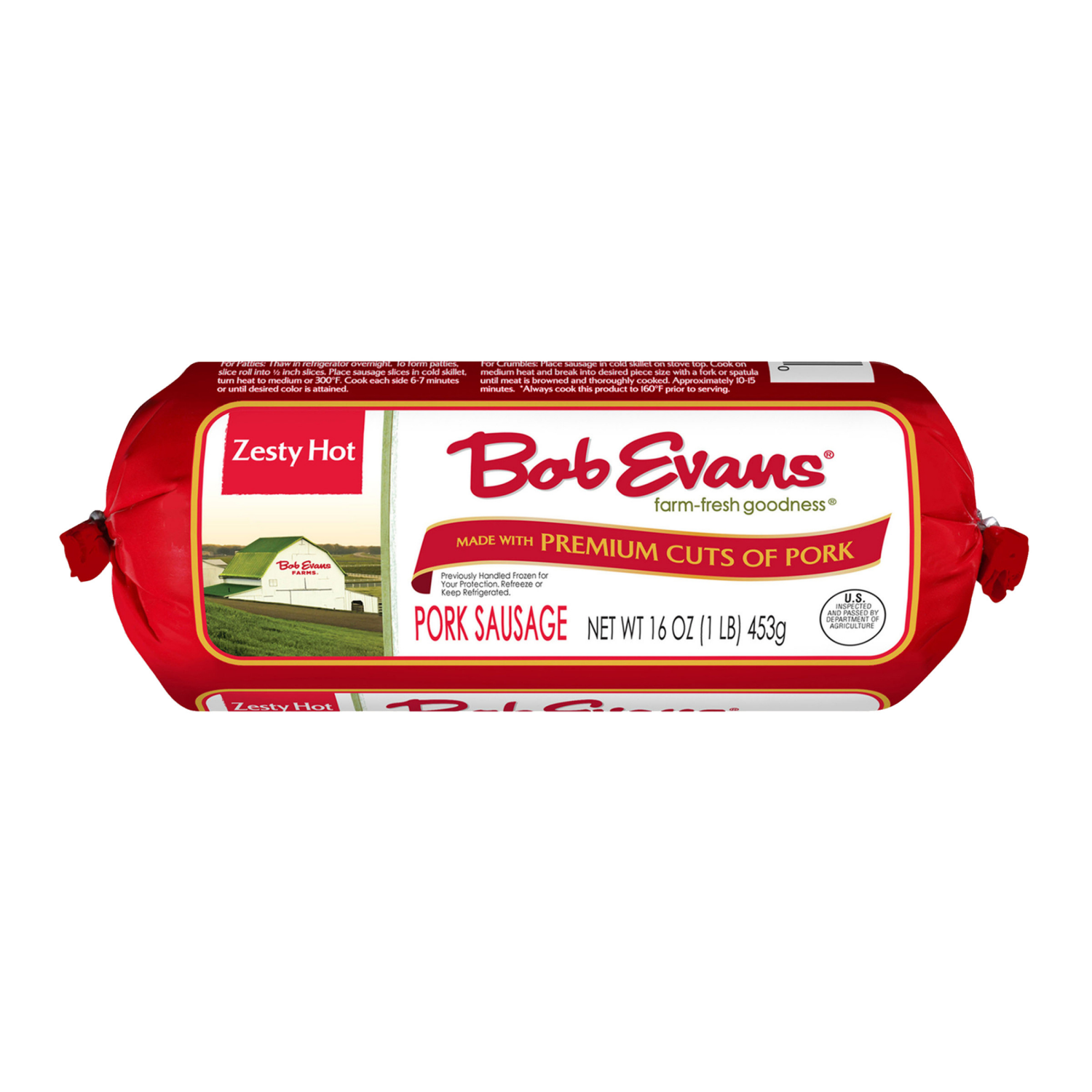 slide 1 of 8, Bob Evans Zesty Hot Premium Pork Sausage Roll, 16 oz (Fresh Sausage), 16 oz
