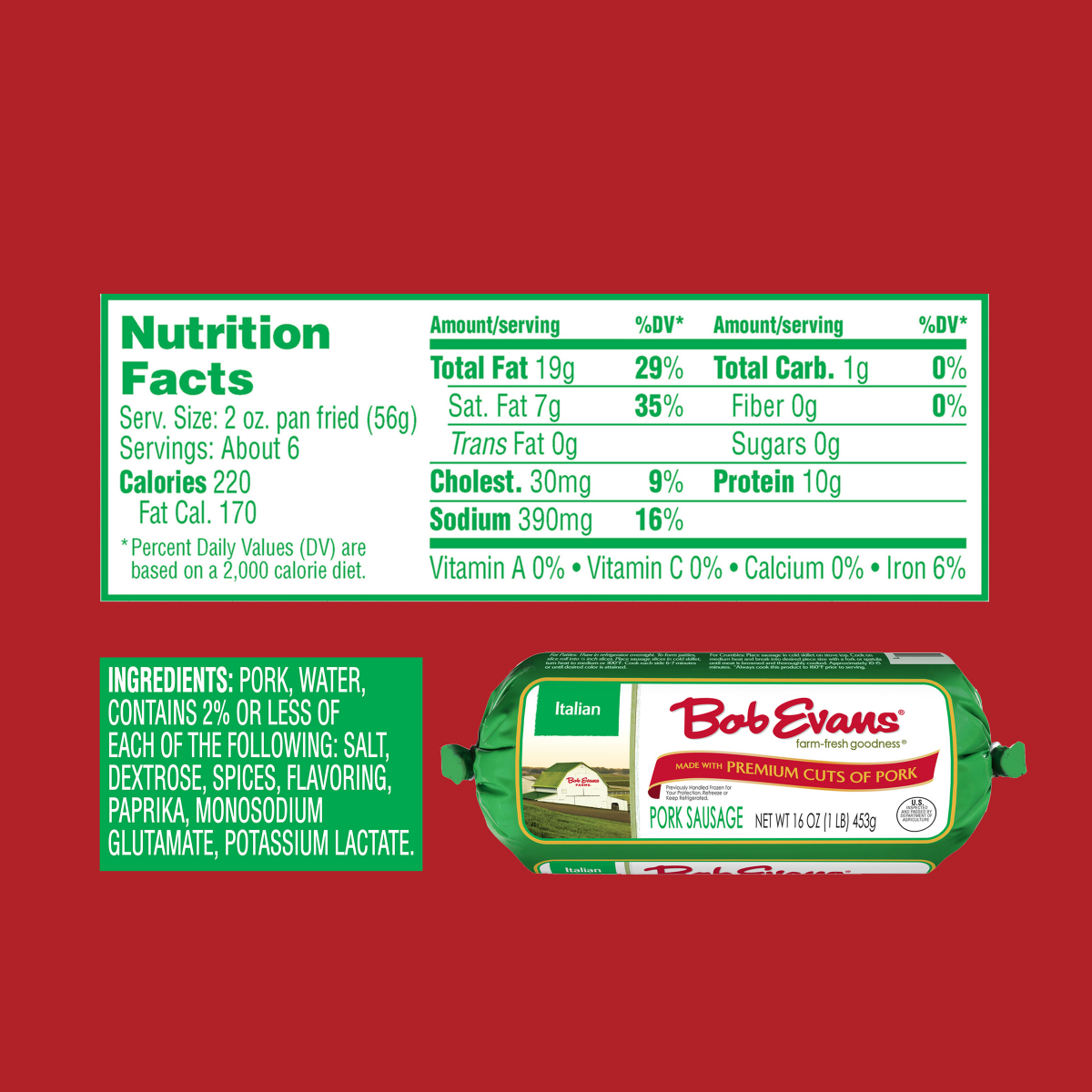 slide 5 of 29, Bob Evans Italian Pork Sausage Roll, 16 oz, 16 oz