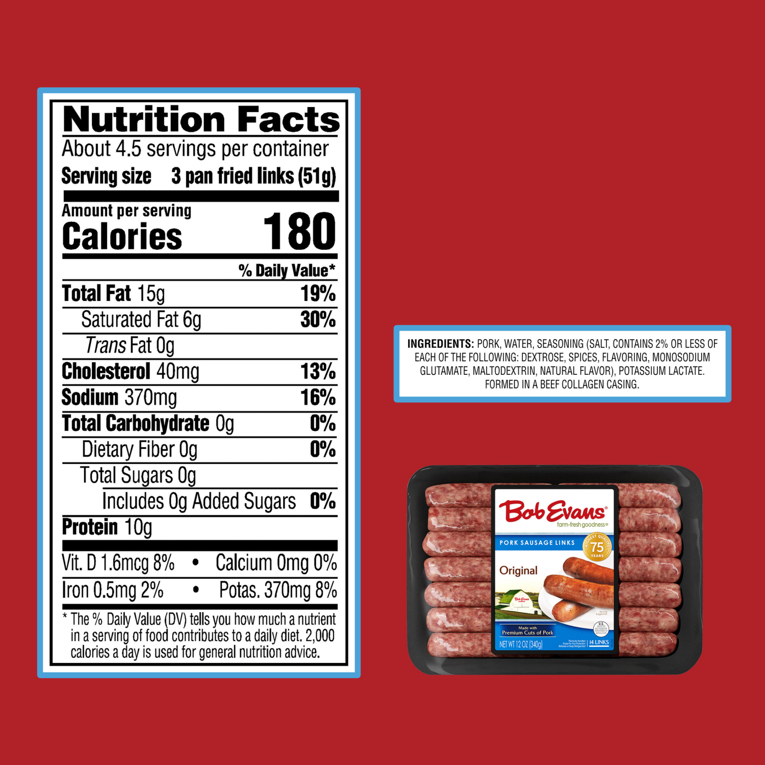 slide 5 of 8, Bob Evans Farm-Fresh Goodness Original Pork Sausage Links 14 ea, 14 ct