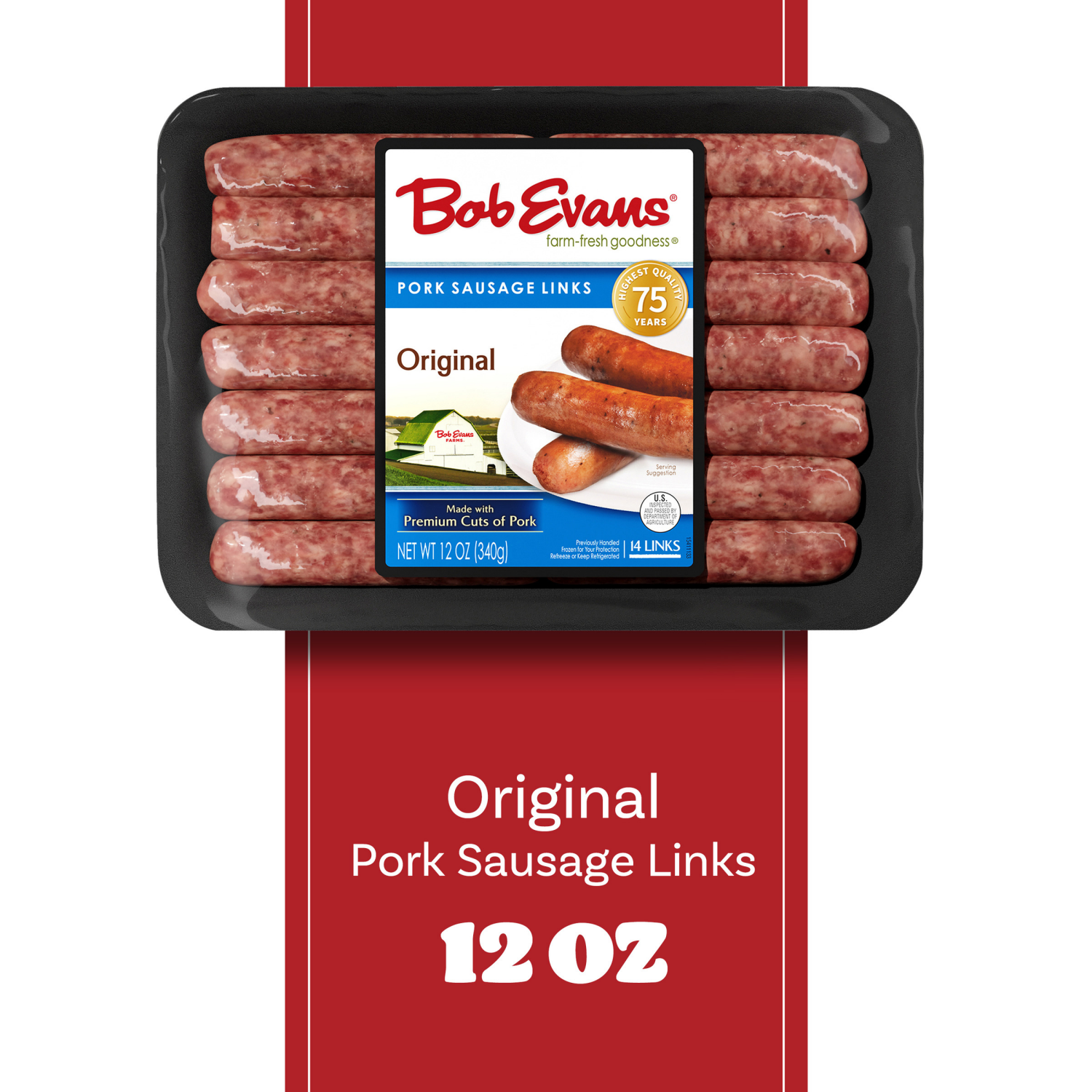 slide 6 of 8, Bob Evans Farm-Fresh Goodness Original Pork Sausage Links 14 ea, 14 ct