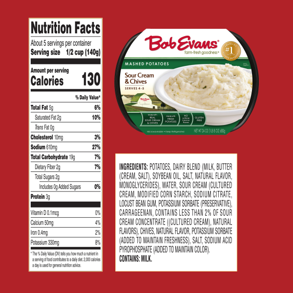 slide 4 of 29, Bob Evans Gluten-Free Sour Cream & Chive Mashed Potatoes Tray, 24 oz (Refrigerated), 24 oz