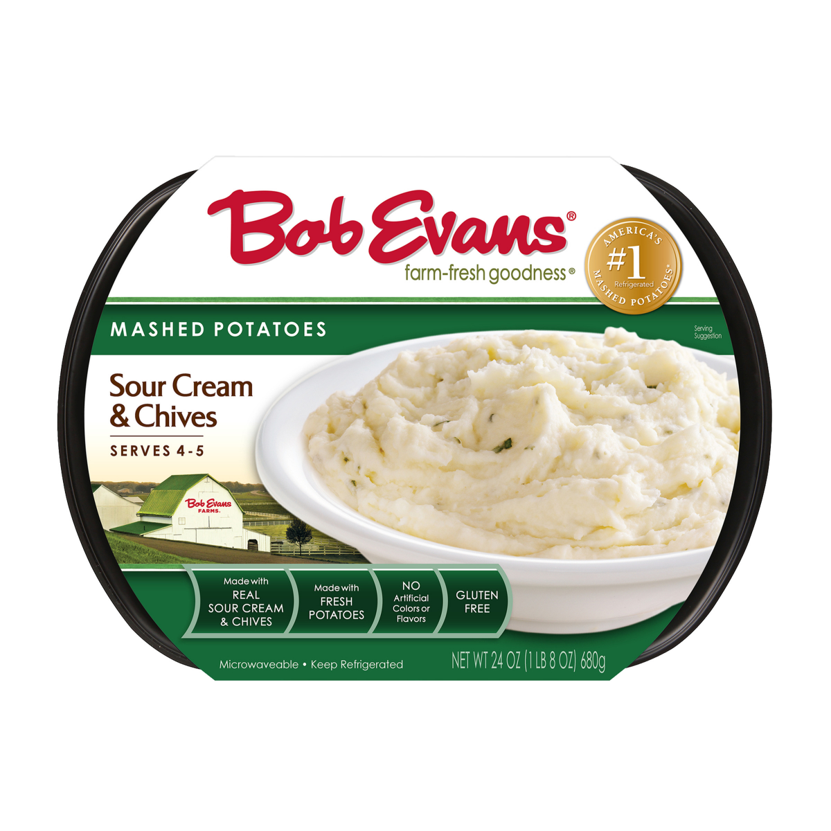 slide 1 of 29, Bob Evans Gluten-Free Sour Cream & Chive Mashed Potatoes Tray, 24 oz (Refrigerated), 24 oz