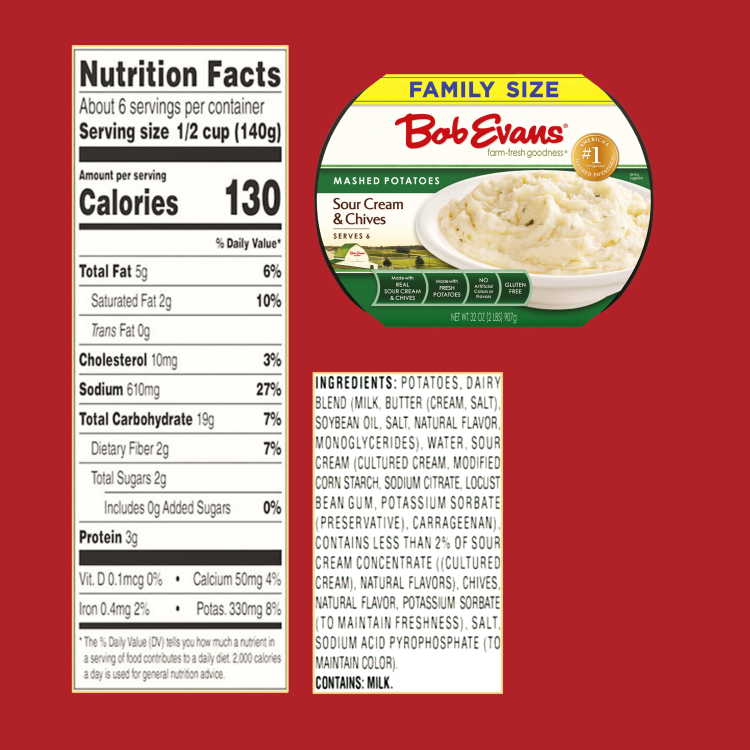 slide 5 of 8, Bob Evans Sour Cream & Chives Mashed Potatoes, Family Size, 32 oz