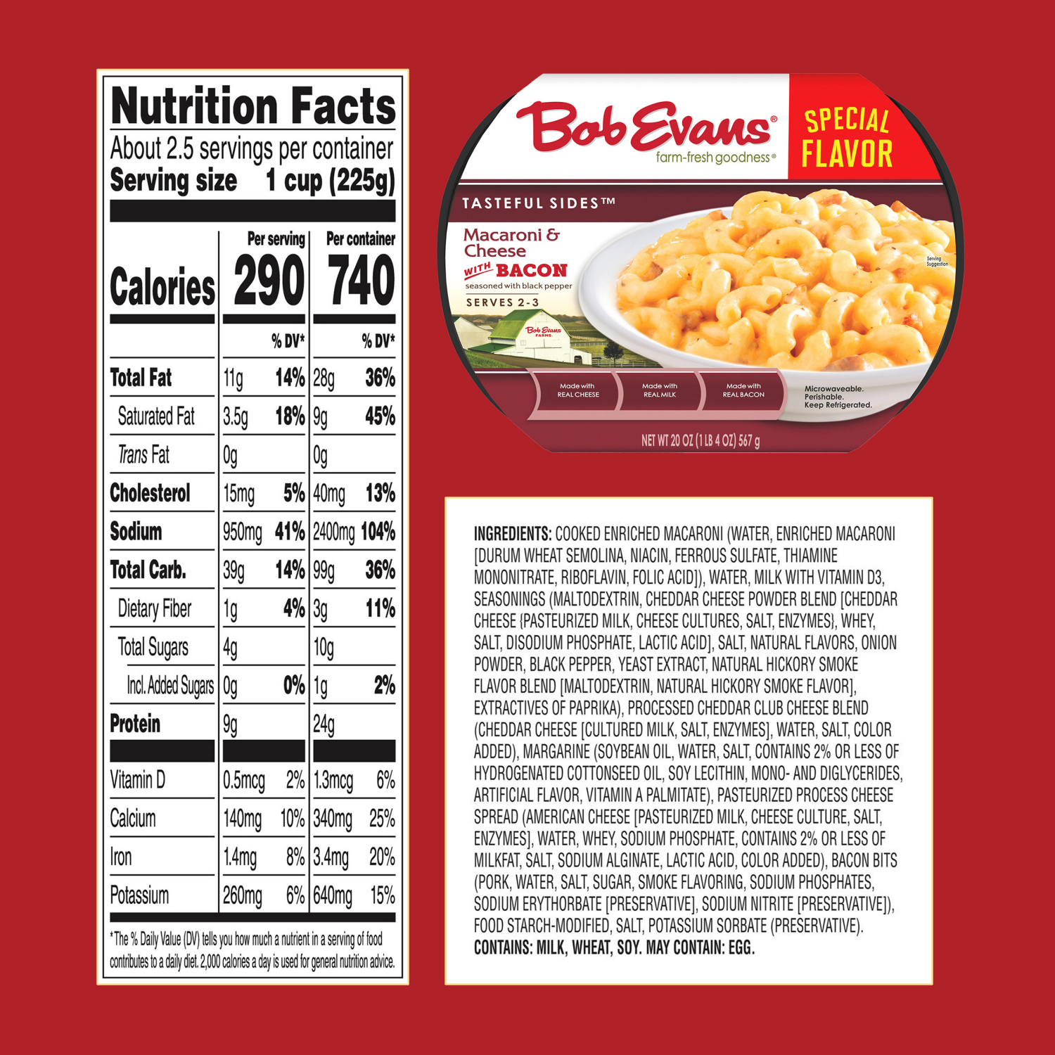 slide 5 of 8, Bob Evans Tasteful Sides Special Flavor with Bacon Macaroni & Cheese 20 oz, 20 oz