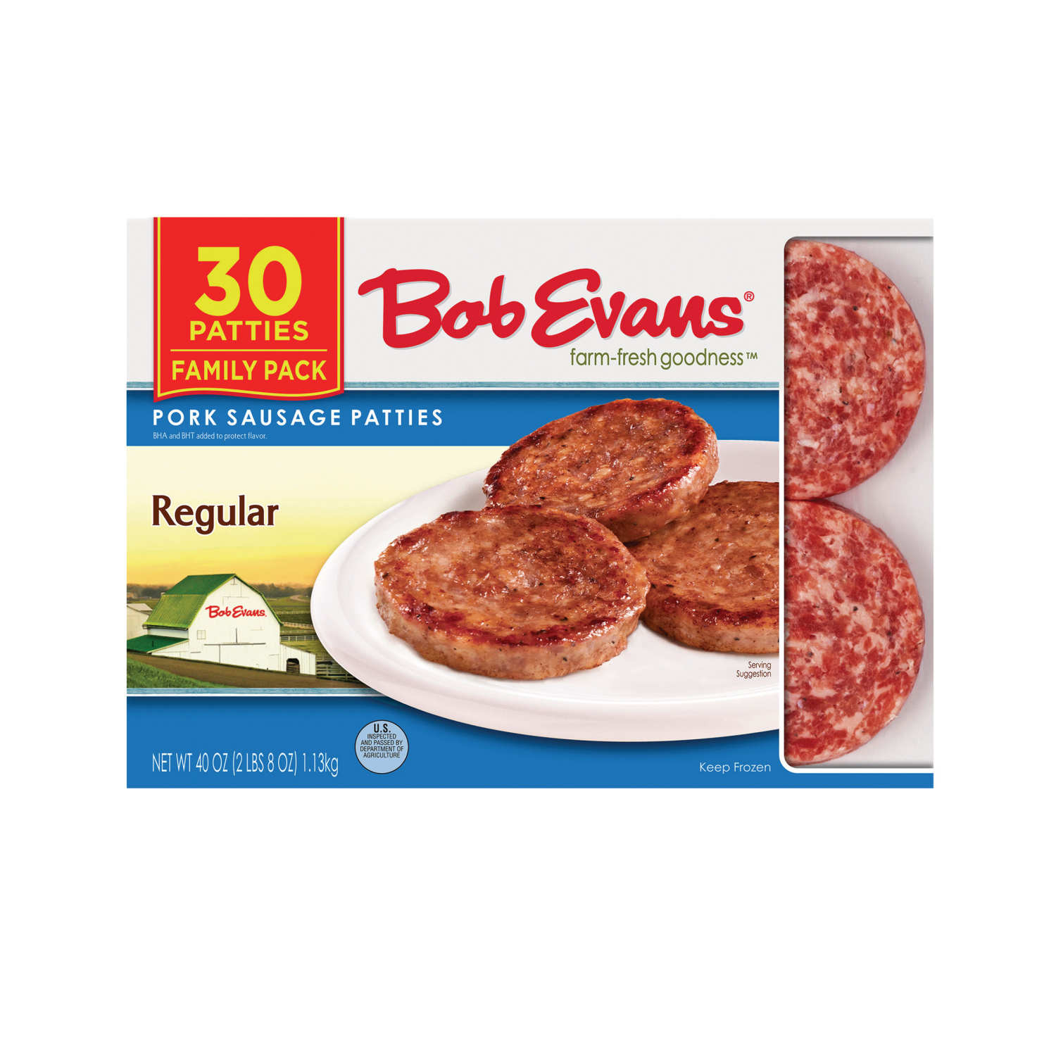 slide 1 of 8, Bob Evans Regular Pork Sausage Patties 40 oz. Box, 30 ct